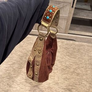 Anthropologie Brown and Gold Handbag